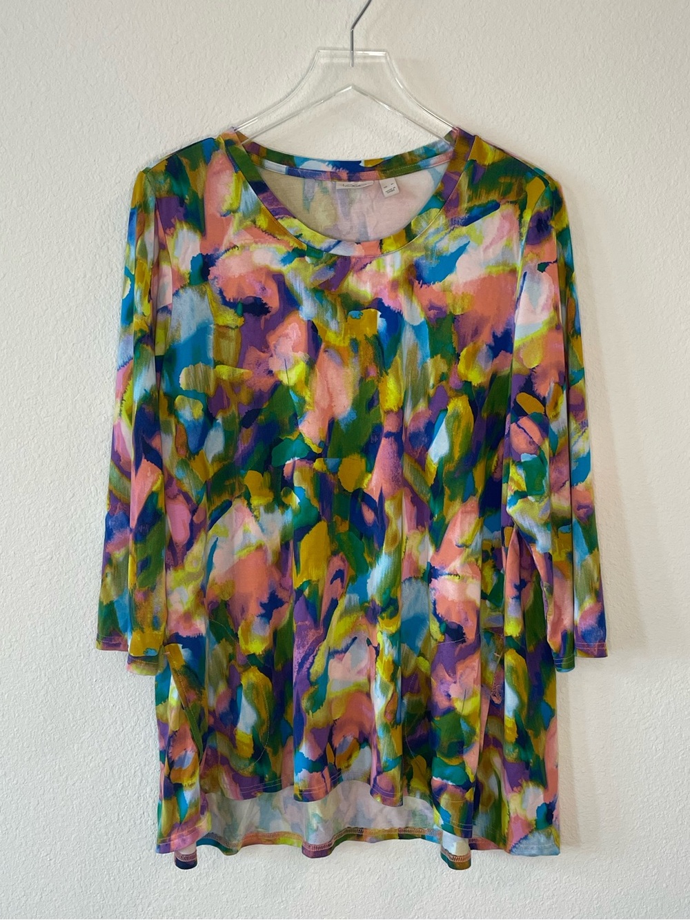 LOGO by Lori Goldstein Women’s Multicolor Abstract Print Scoop Neck Top Tunic
